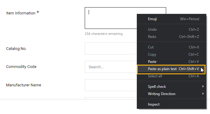 Screenshot on how to paste as plain text